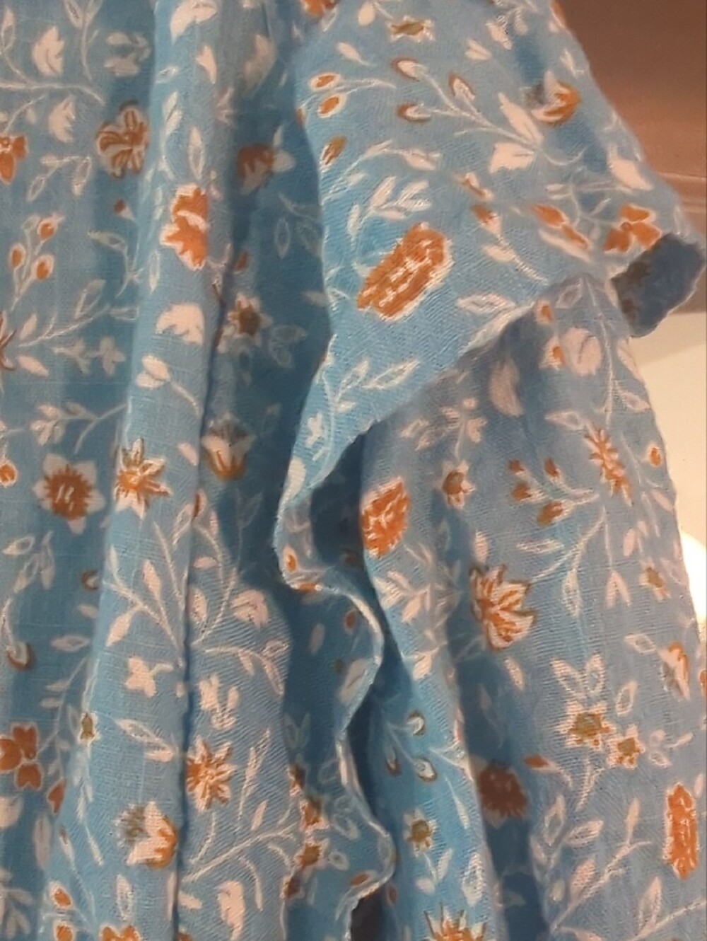 Anna Light Blue Floral V-Neck Blouse with Mustard Accents - Picture 4 of 7